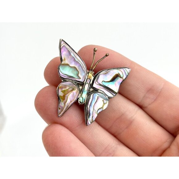 Butterfly Beto of Taxco Mexican Abalone Shell Vintage Sterling Silver Brooch - Picture 10 of 10